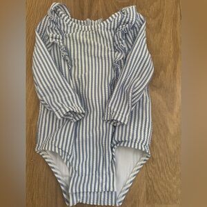 GAP Blue and White Striped Kids Swim One Piece
